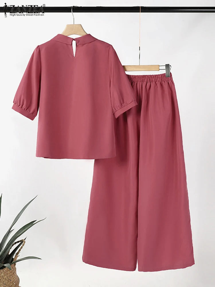 Floral Embroidery Linen-Style 2-Piece Set