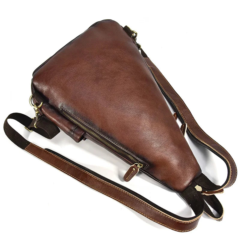 Single Shoulder Bagpack Genuine Leather Chest Bag Outdoor Riding Bag Chest Packs For Biker Men Male Sling Bags Cow Leather