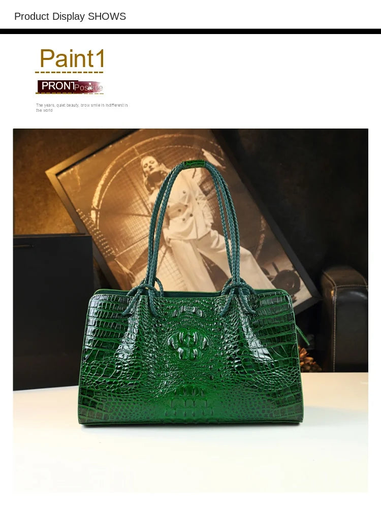 Luxury Genuine Leather Women's Bag Red Crocodile Pattern Ladies Handbags Tote Bag Fashion Travel Portable Shoulder Underarm Bags