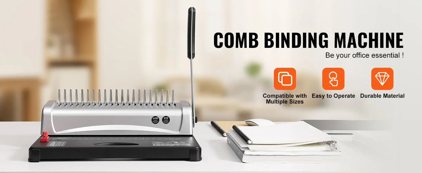 SucceBuy Binding Machine Comb Binding Machine 21Holes Binding 450 Sheets Book Binder Machine with 100 PCS 3/8'' Comb Binding Spines