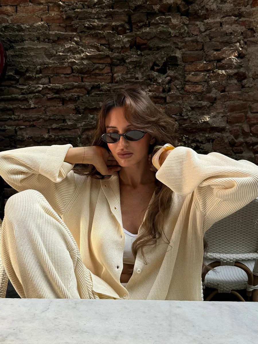 Bornladies Autumn Winter New Knit Cardigan Pants Set Loose Two Piece Casual Sweater Suit Women Thick Warm Soft Knitted Outfit