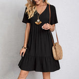 Elegant V-Neck Pleated A-Line Dress