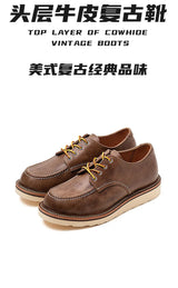 KOWM cow leather Hiking shoes Brown trekkin boots men  low cut workwear big toe shoes trendy casual ankle shoes walking sneakers