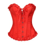 USA-Made Jacquard Ruffled Overbust Corset – Gothic Victorian Push-Up Bustier