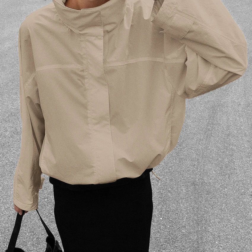 Linad Street Chic Red Turtleneck Zipper Jackets Autumn Casual Long Sleeve Outerwear Fashion Coats For Woman Tops Female 2025