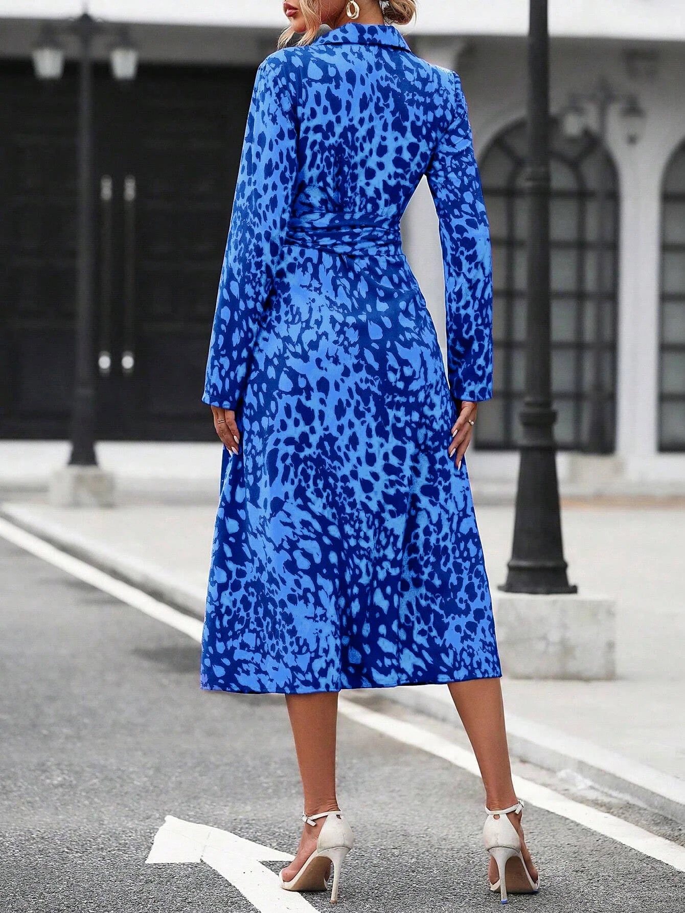 Elegant Print Belted Midi Dress