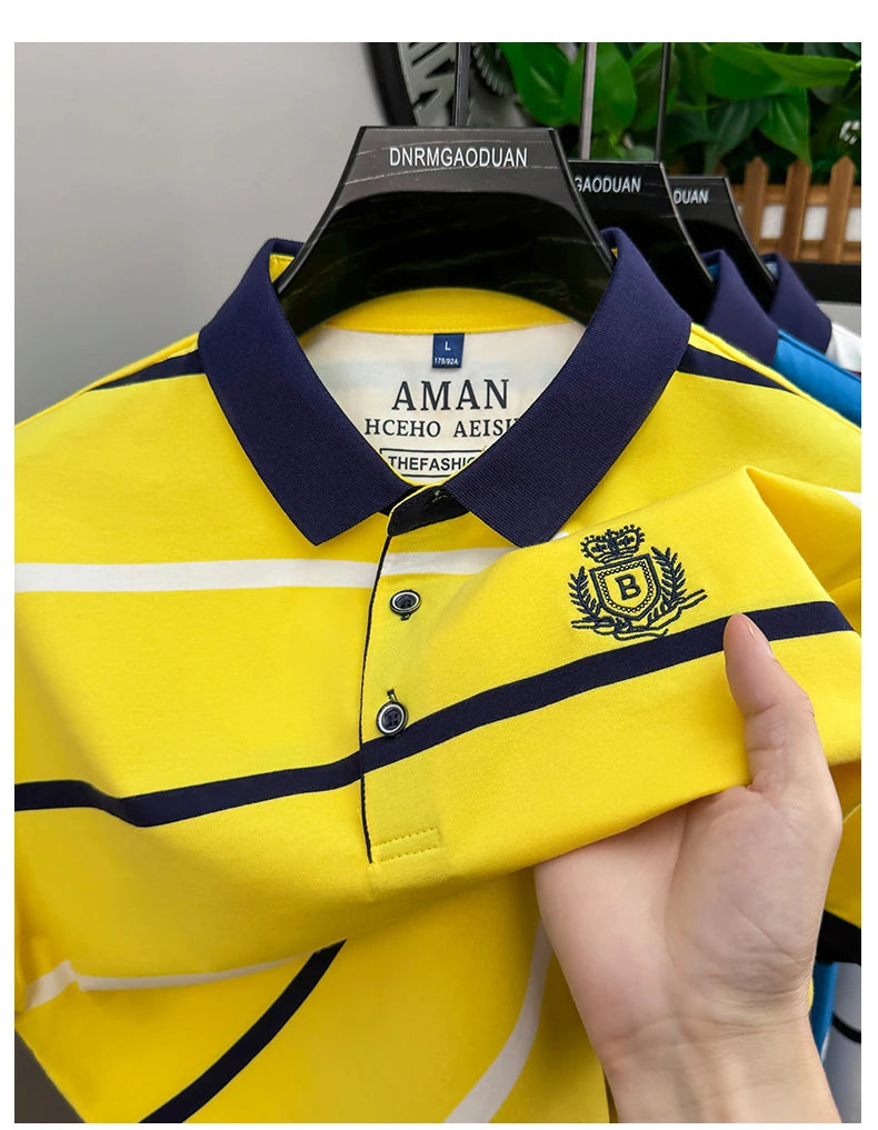 Men's Striped Polo | Letter Embroidery Summer Shirt