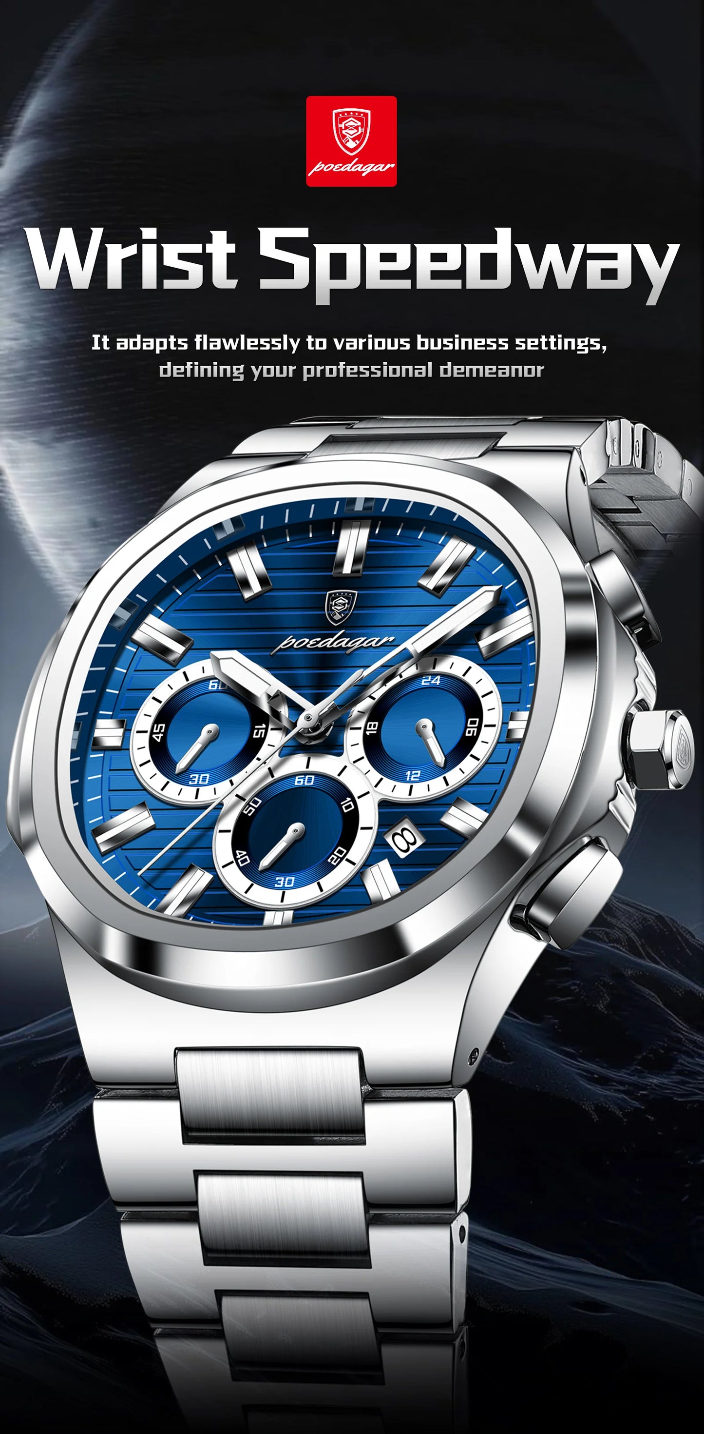 POEDAGAR Top High Quality Man Watch Luminous Waterproof Stainless Steel Men Clock Date Chronograph Quartz Business Men's Watches