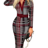Elegant Geometric V-Neck Belted Midi Dress