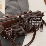 Vintage Rivets Pillow Bag Large Capacity Zipper Single Shoulder Bag Top Handle Patent Leather Crossbody Women's Bag Women