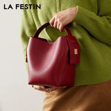 LA FESTIN Original Brand Genuine Leather Ladies Handbag Shoulder Crossbody Bag Portable Bucket Bag Female Bags Women's Bag