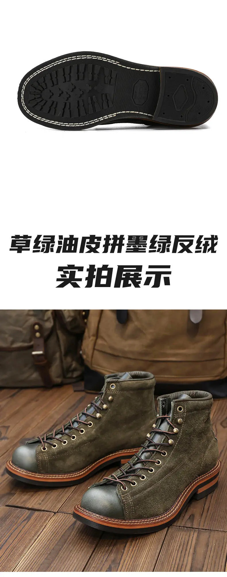 KOWM Hiking shoes men's walking boots British thick soled cowhide high top motorcycle boots ankle sneakers  casual trekking shoe