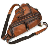 Single Shoulder Bagpack Genuine Leather Chest Bag Outdoor Riding Bag Chest Packs For Biker Men Male Sling Bags Cow Leather