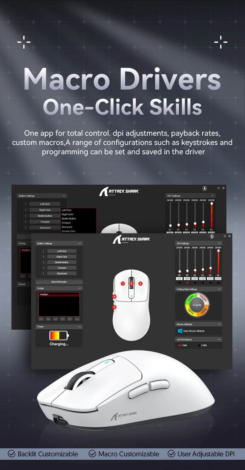 Attack Shark X3 PixArt PAW3395 Bluetooth Mouse,26000dpi,Wireless Tri-Mode Connection,Lightweight Macro Gaming Mouse