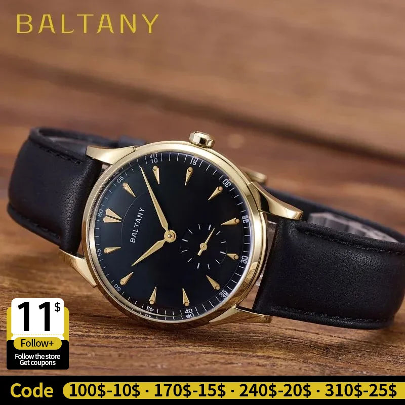 Baltany S4101 Retro Dress Watch Man 38.5MM Light Gold Watch Sapphire Crystal ST1701 Automatic Mechanical Watch For Man Luxury