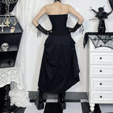 Gothic High-Waist A-Line Midi Skirt | Harajuku Grunge Y2K