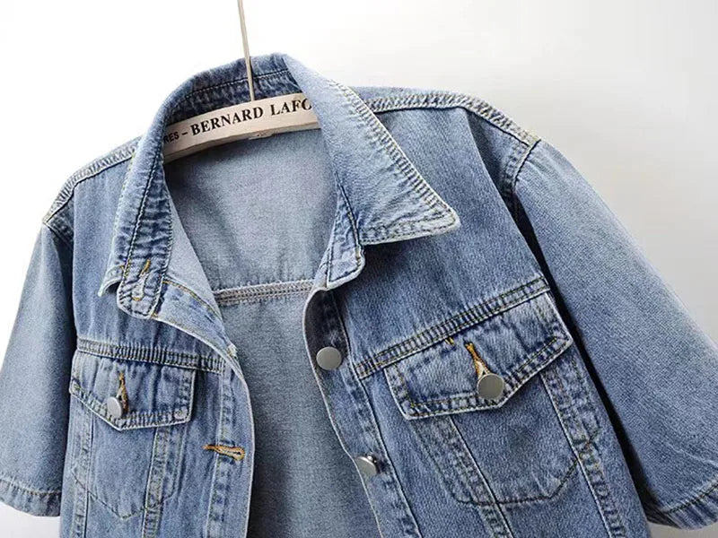 Vintage USA-Made Cropped Denim Jacket – Summer Short Sleeve Jean Top