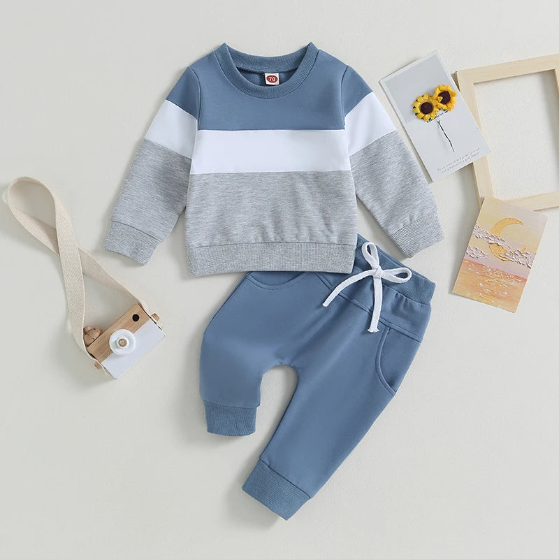 Toddler Boy Color Block Sweatsuit | 2-Piece Cotton Fall/Winter Outfit (0-3T)
