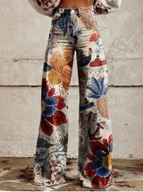 Women’s Retro Denim-Print Flared Trousers | USA Street Style Leg-Lengthening Tall Pants