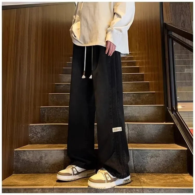 Men's Retro High-Waist Loose Straight Denim Jeans