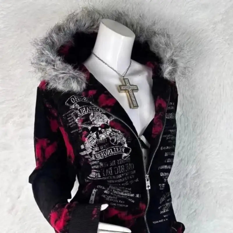 Women's Geometric Print Zip-Up Hoodie