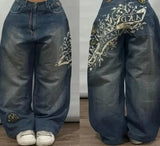 Y2K Retro Centipede Embroidered Oversized Wide-Leg Gothic Jeans