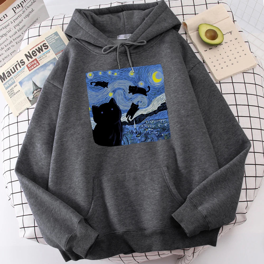 Starry Cat Night Fleece Hoodie