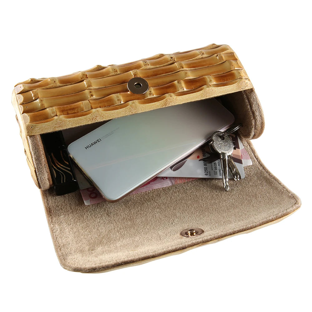 Nilerun Brand Fashion Vintage Retro Hard Wood Rattan Straw Evening Purse Wallet Unique Handmade Natural Bamboo Root Clutch Bag