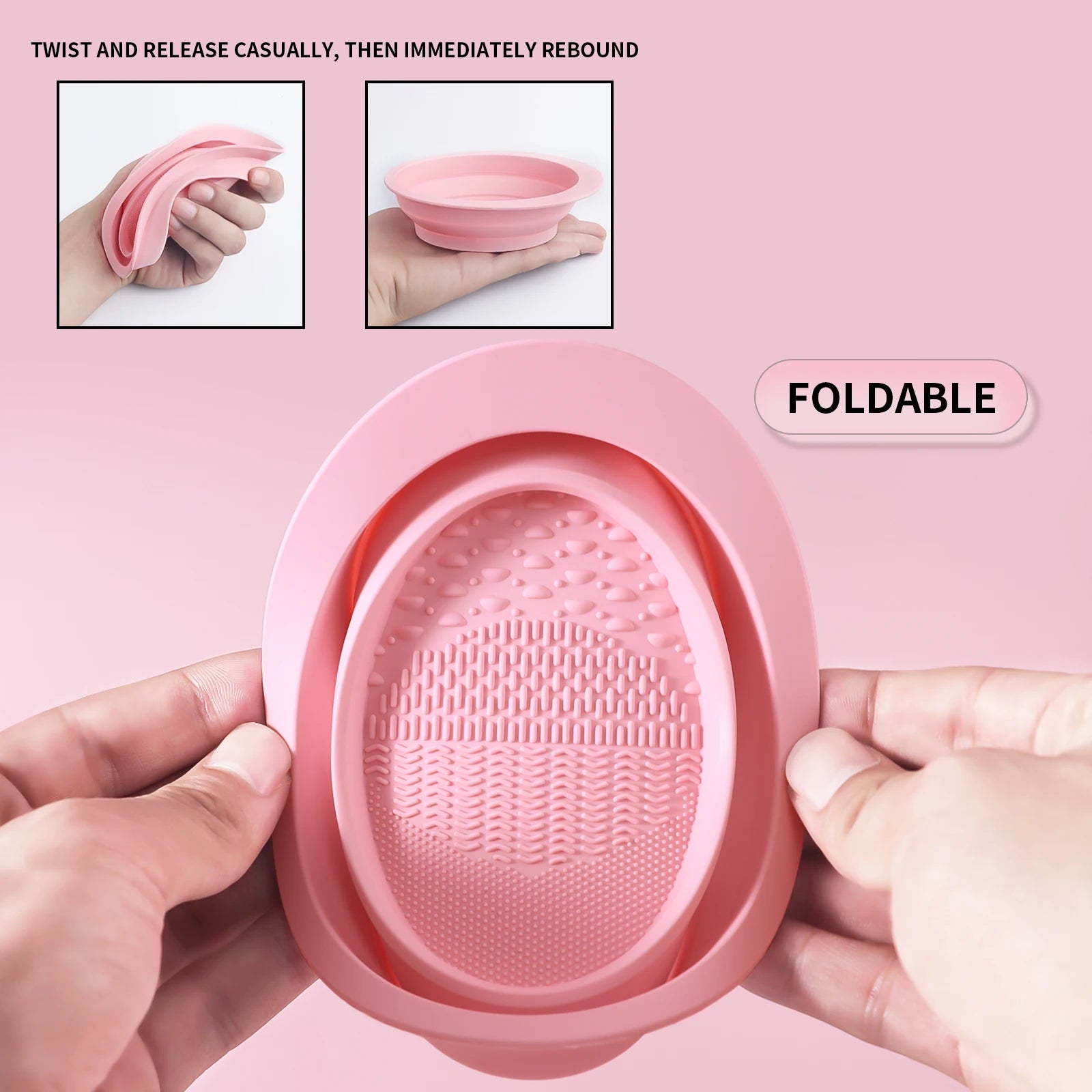 USA-Made Silicone Makeup Brush Cleaner Pad & Foldable Cleaning Bowl