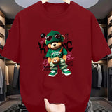 Men’s Geometric Bear Print 100% Cotton Oversized T-Shirt