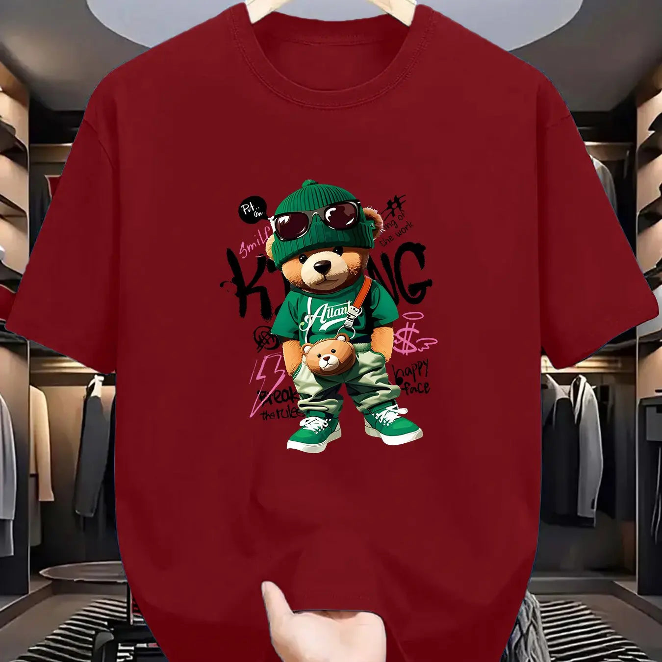 Men’s Geometric Bear Print 100% Cotton Oversized T-Shirt