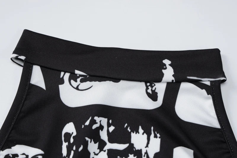 Vintage Print Halter Bodycon Mini Dress | Y2K Streetwear