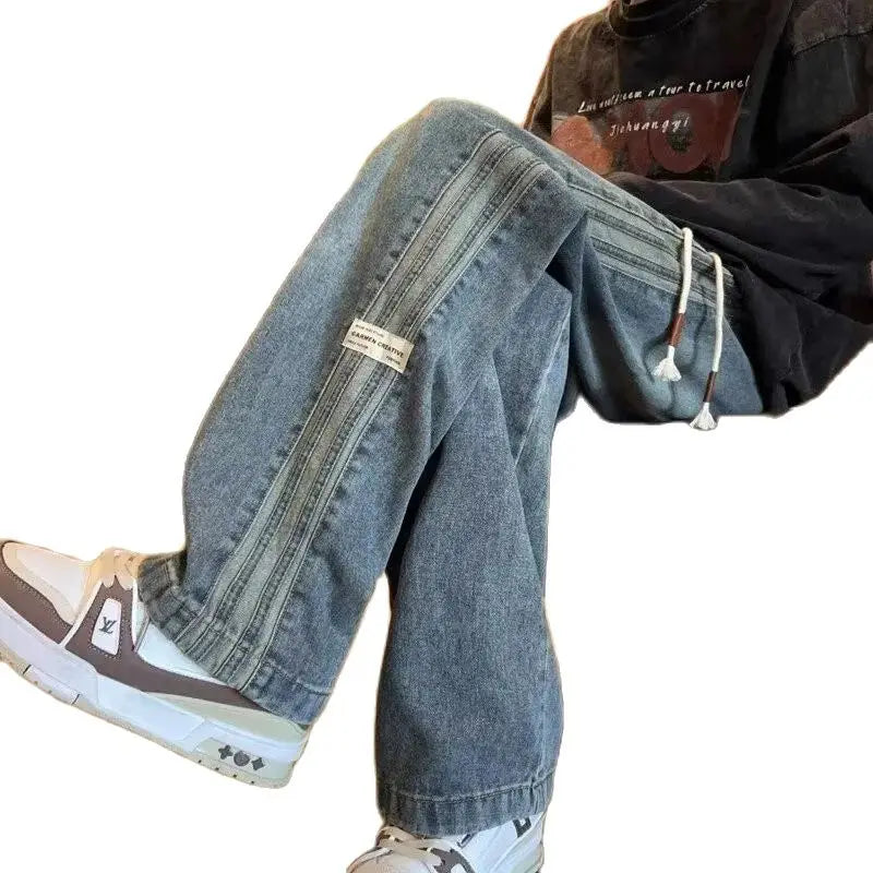 Men's Retro High-Waist Loose Straight Denim Jeans