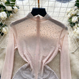 Sparkle & Shine: Women's Rhinestone Mesh Romper