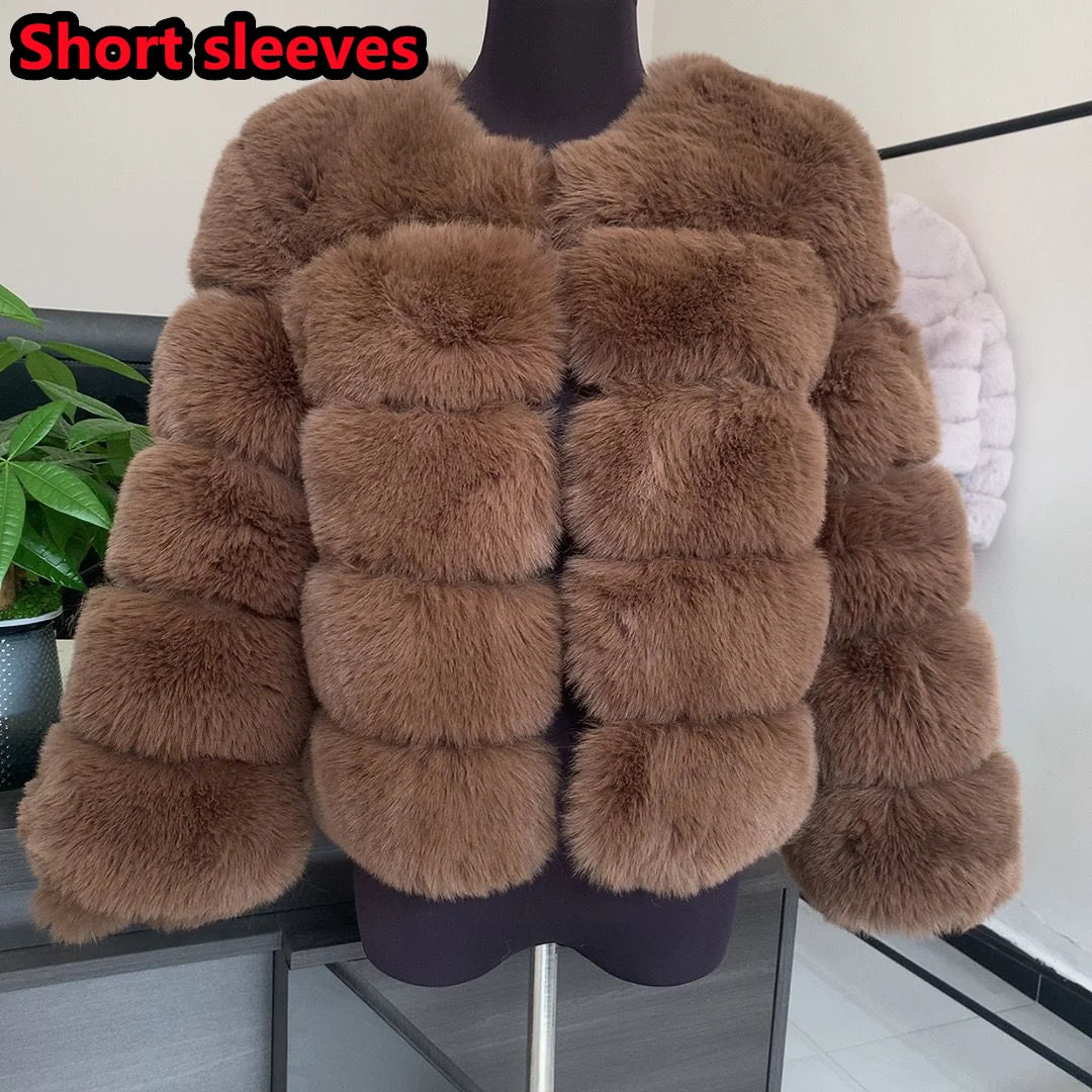 Elegant Winter Faux Fox Fur Crop Jacket