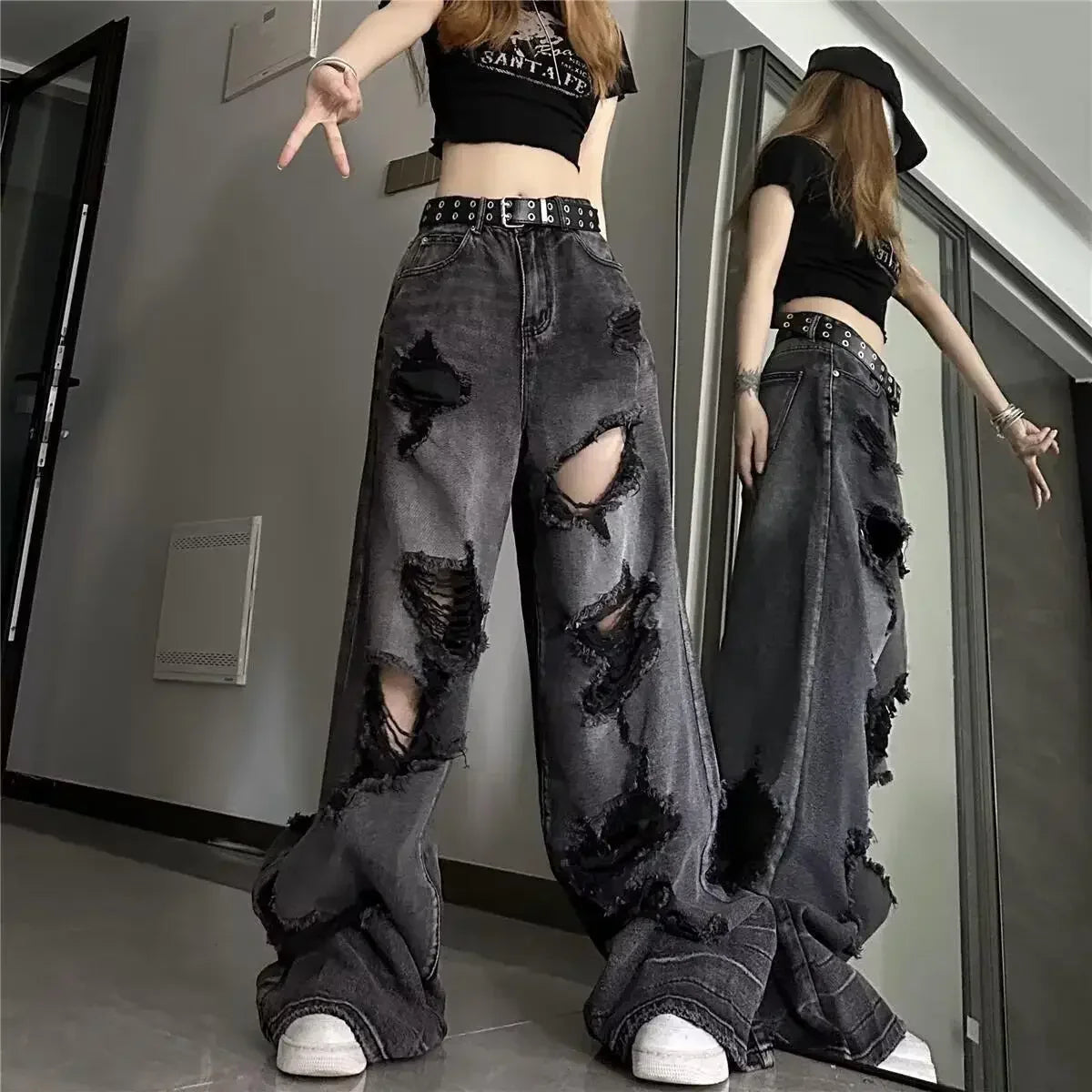 American Style Ripped Bell-Bottom Jeans