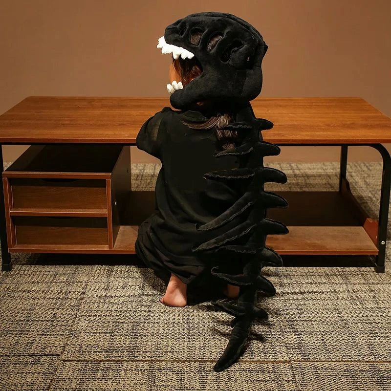 115cm Cosplay Wearable Dinosaur Skeleton Headgear Funny Party Decor Doll Soft Stuffed Animal Soft Plush Halloween Game Prop Gift