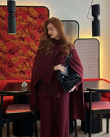 Hirsionsan Sexy Soft Elegant Vintage Women Suits 2 Pieces Female Sets Polo Neck Cardigan Sweater & Midi Dress Knitted TrackSuit