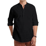 Men's Cotton Linen Long Sleeve Polo Shirt