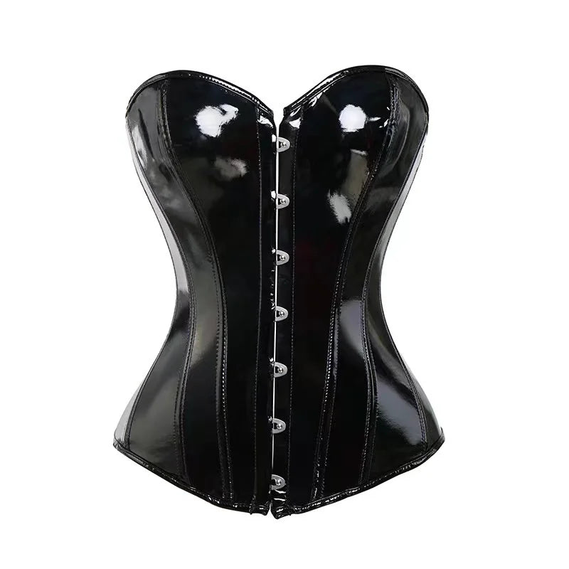 Women's Plus Size Black PVC Vinyl Overbust Corset – Shiny Steampunk Bustier