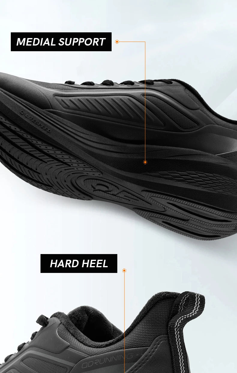 QIAODAN YUYI 4 Winter Running Shoes Men's Sports Shoes Waterproof Absorbing Lightweight Black Fleece Sneakers QXB023244007B