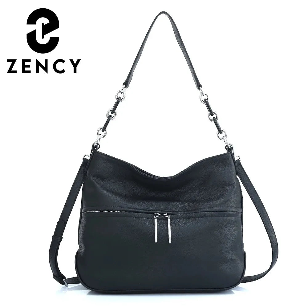 Zency Soft Cowhide Leather Winter Women's Shoulder Bag Casual Commuter High Capacity Female Crossbody Handbag Vintage Shopper