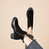 AIYUQI 2026 New Women's Short Boots Genuine Leather Chunky Heel High Heel Boots Female Large Size Pointed Toe Women Ankle Boots