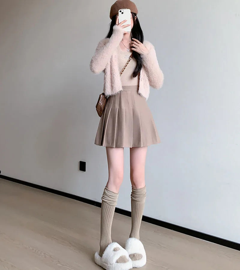 High-Waist Pleated Mini Skirt