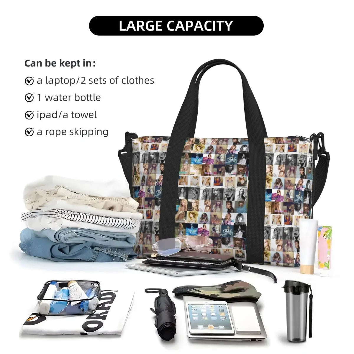 Custom The Eras Tour 1989 Taylor's Swift's American Pop Singer Tote Bag Women Large Capacity Beach Gym Travel Bags