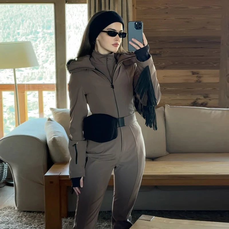 Women's Winter Fur-Trim Hooded Jumpsuit