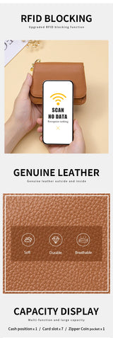 Women Genuine Leather Slim TriFold Wallet Credit Card Holder With Zipper Coin Pouch, ID Window & Keychain