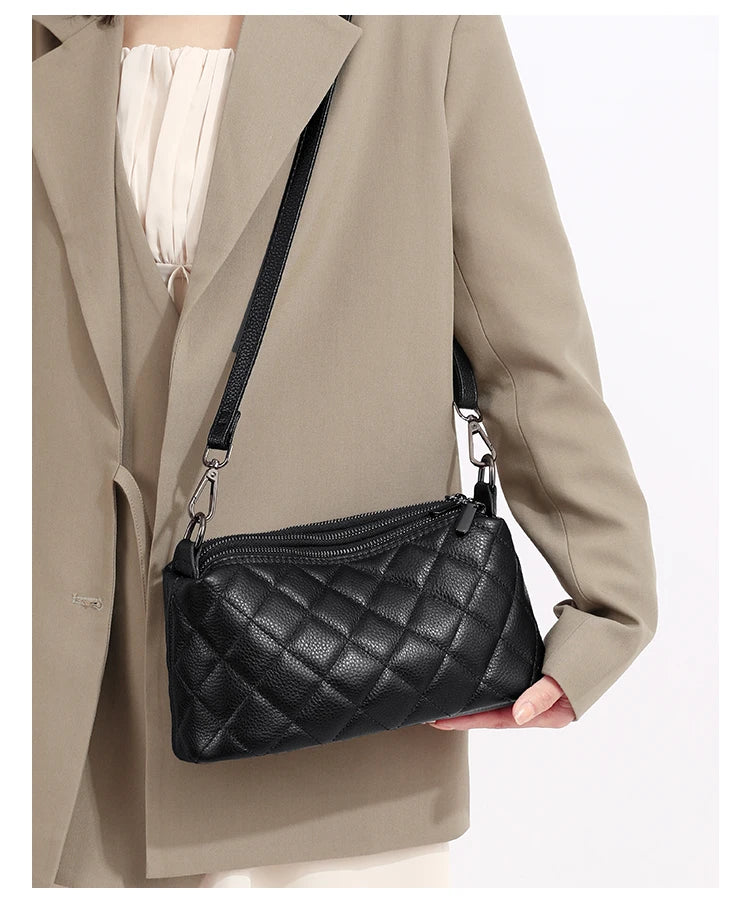 Designer 3 Layers Women's Handbag Cow Leather Female Tote Sac Luxury Soft Solid Genuine Leather Shoulder Crossbody Bag For Women