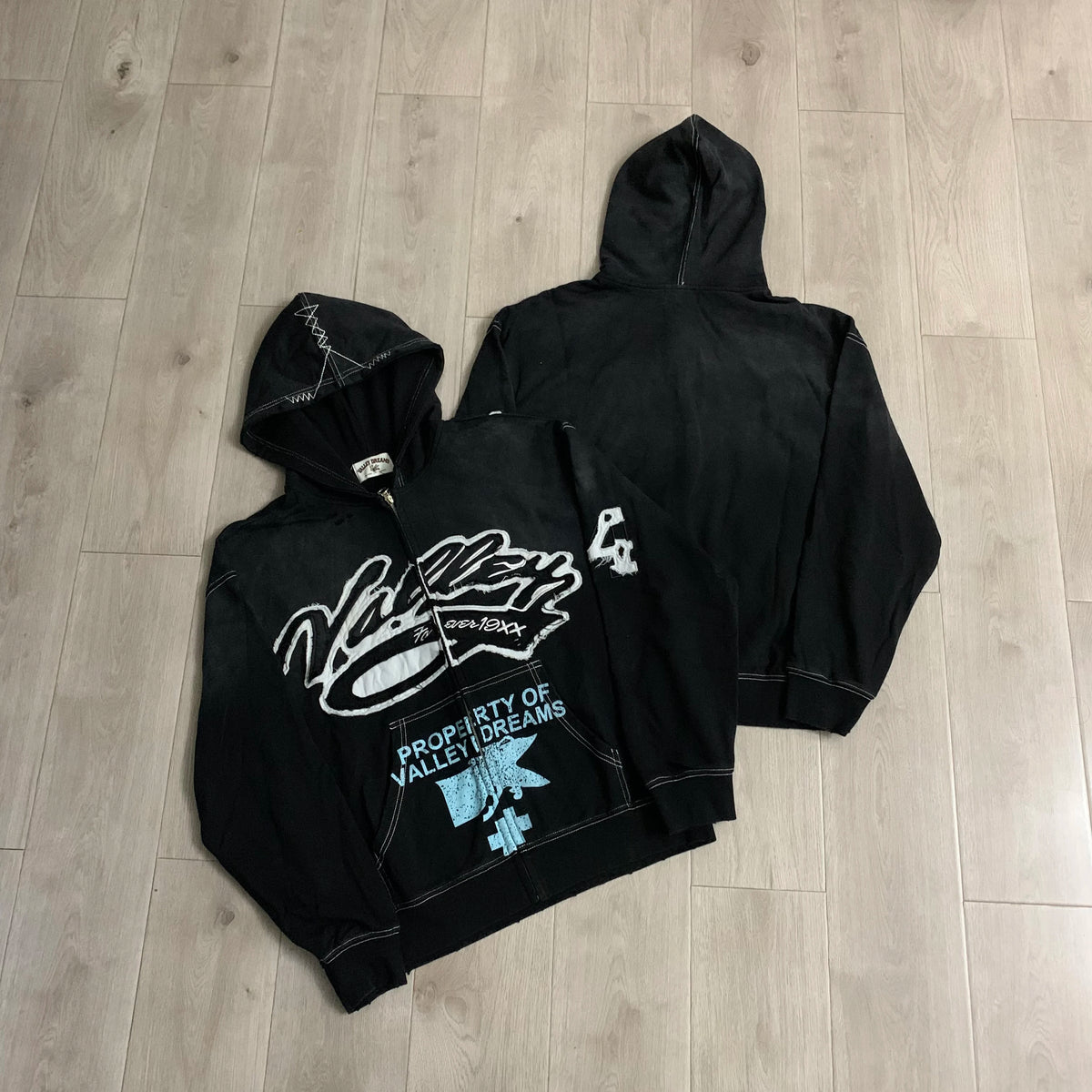 Streetwear Patchwork Letter Embroidery Zipper Terry Hooded Hoodie for Men Distressed Hole Cardigan Sweatshirt Jacket Oversized