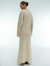 Women's V-Neck Knitted Sweater & Ankle-Length Skirt 2-Piece Set